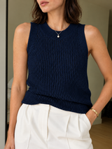 Ärmelloses Stricktop mit Lochmuster – Dunkles Marineblau, Ansicht 10