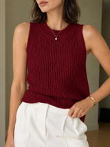 Ärmelloses Stricktop mit Lochmuster – Bordeaux, Ansicht 11