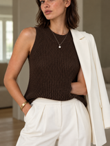 Ärmelloses Stricktop mit Lochmuster – Braun, Ansicht 12
