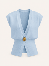Pullunder mit V-Ausschnitt und Knopfdetails – Blau, Ansicht 10