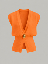 Pullunder mit V-Ausschnitt und Knopfdetails – Orange, Ansicht 12