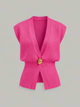 Pullunder mit V-Ausschnitt und Knopfdetails – Rosa, Ansicht 13