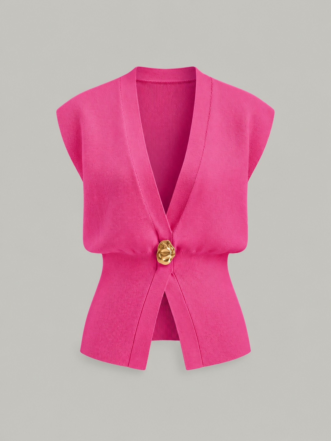 Pullunder mit V-Ausschnitt und Knopfdetails – Rosa, Ansicht 13
