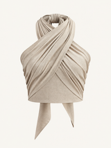 Figurbetontes Neckholder-Top aus Baumwoll-Leinen-Mix – Khaki, Ansicht 3