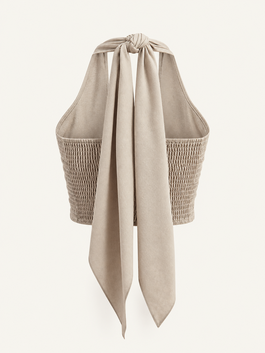 Figurbetontes Neckholder-Top aus Baumwoll-Leinen-Mix – Khaki, Ansicht 4