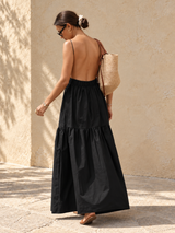 Langes rückenfreies Kleid – Schwarz, Ansicht 3