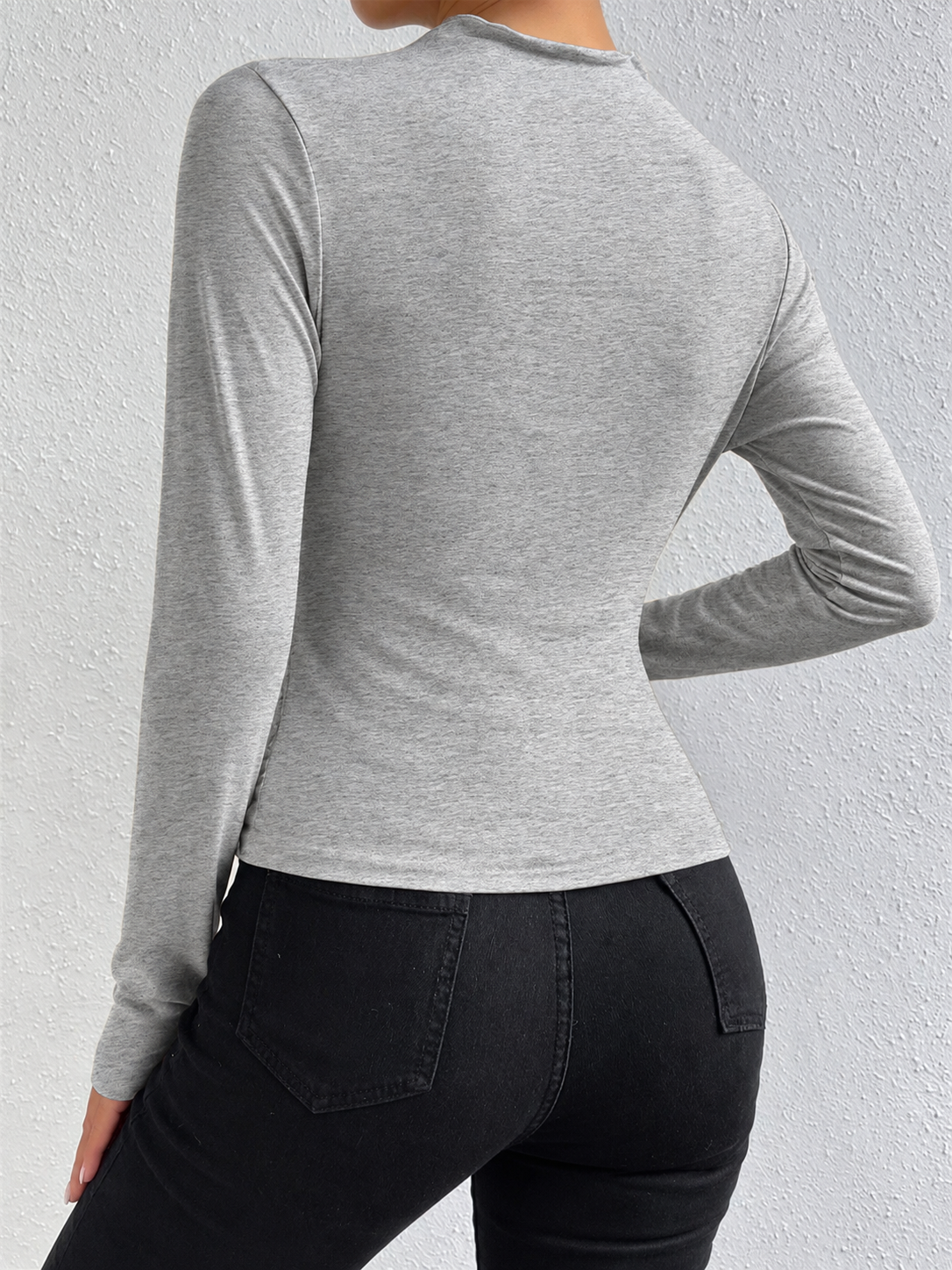Langarmshirt mit Raffung – Hellgrau, Ansicht 4