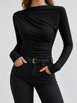 Langarmshirt mit Raffung – Schwarz, Ansicht 5