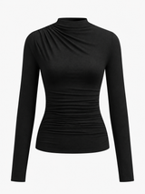 Langarmshirt mit Raffung – Schwarz, Ansicht 7