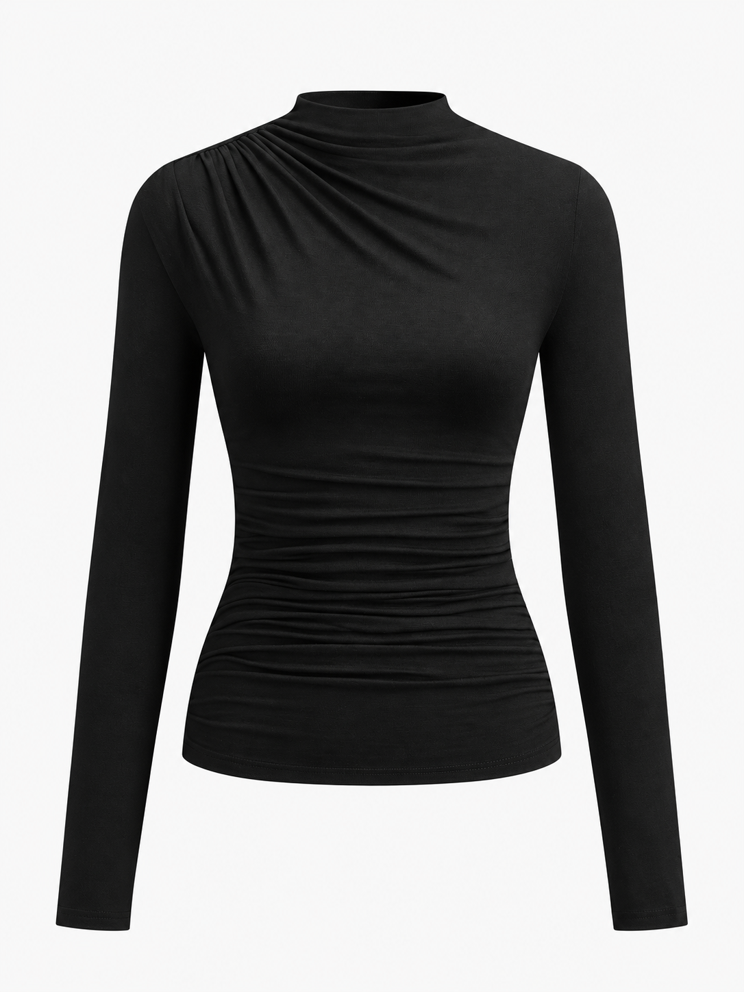 Langarmshirt mit Raffung – Schwarz, Ansicht 7