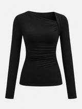Asymmetrisches Rippstrick-Langarmshirt – Schwarz, Ansicht 5