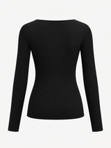 Asymmetrisches Rippstrick-Langarmshirt – Schwarz, Ansicht 6