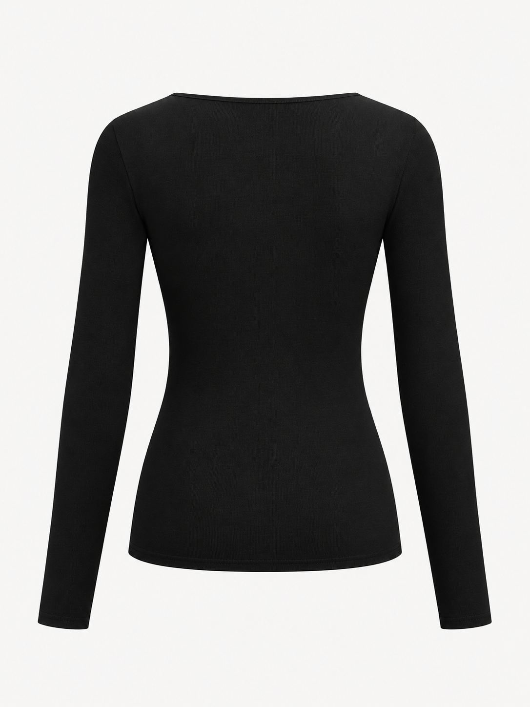 Asymmetrisches Rippstrick-Langarmshirt – Schwarz, Ansicht 6