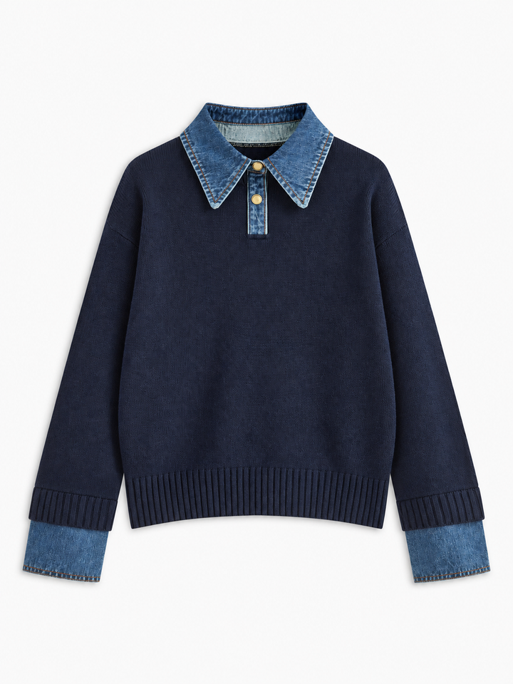 Legerer Pullover mit Revers im Lagenlook – Marineblau
