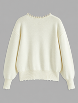 Cardigan mit Besatz in Perlenoptik und offenem Saum – Weiß, Ansicht 6
