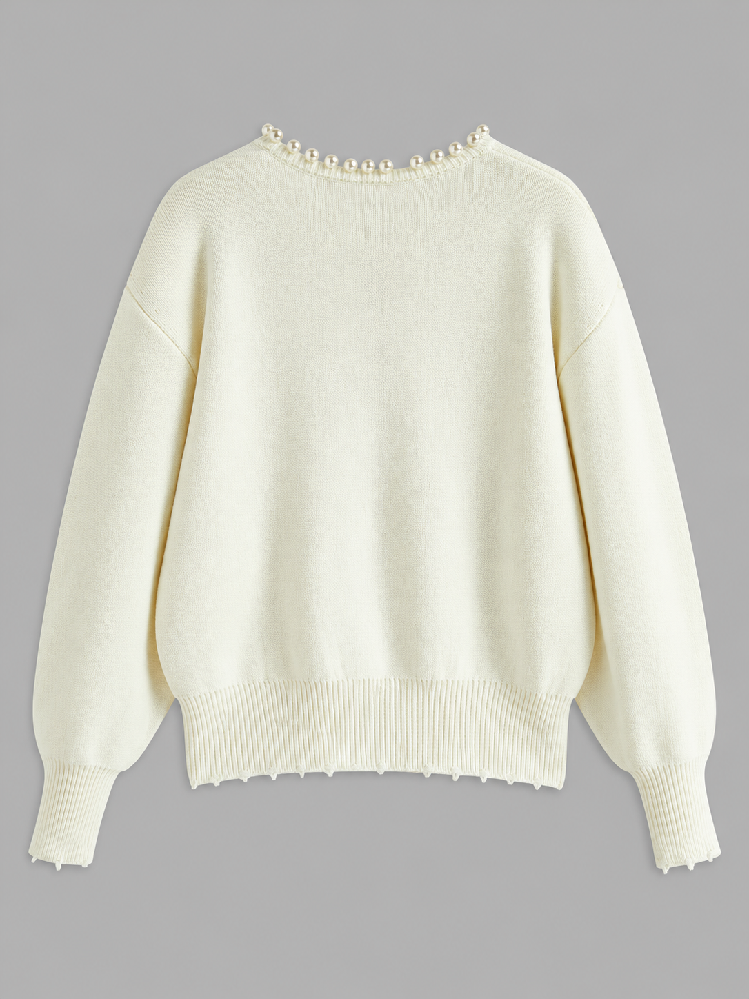 Cardigan mit Besatz in Perlenoptik und offenem Saum – Weiß, Ansicht 6