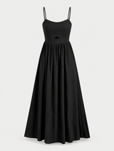 Ärmelloses Baumwoll-Maxikleid mit Taschen und Cut-outs – Schwarz, Ansicht 4