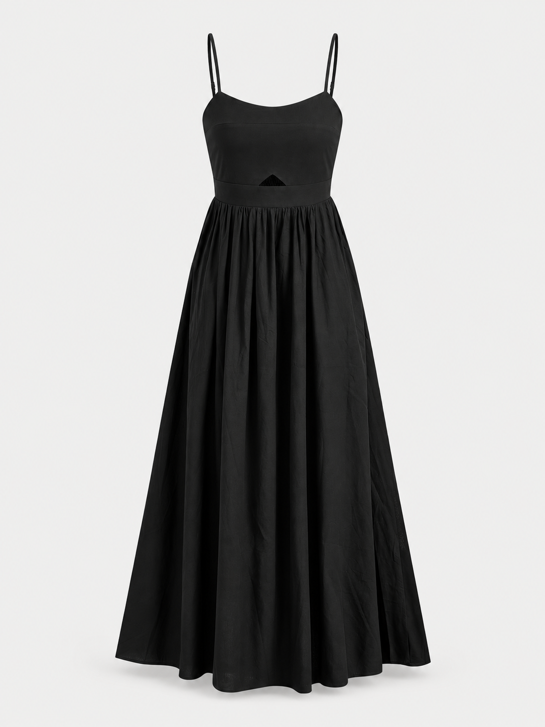 Ärmelloses Baumwoll-Maxikleid mit Taschen und Cut-outs – Schwarz, Ansicht 4