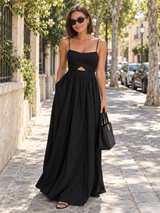 Ärmelloses Baumwoll-Maxikleid mit Taschen und Cut-outs – Schwarz, Ansicht 8