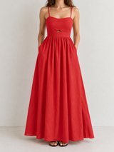 Ärmelloses Baumwoll-Maxikleid mit Taschen und Cut-outs – Rot, Ansicht 9