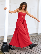 Ärmelloses Baumwoll-Maxikleid mit Taschen und Cut-outs – Rot, Ansicht 10