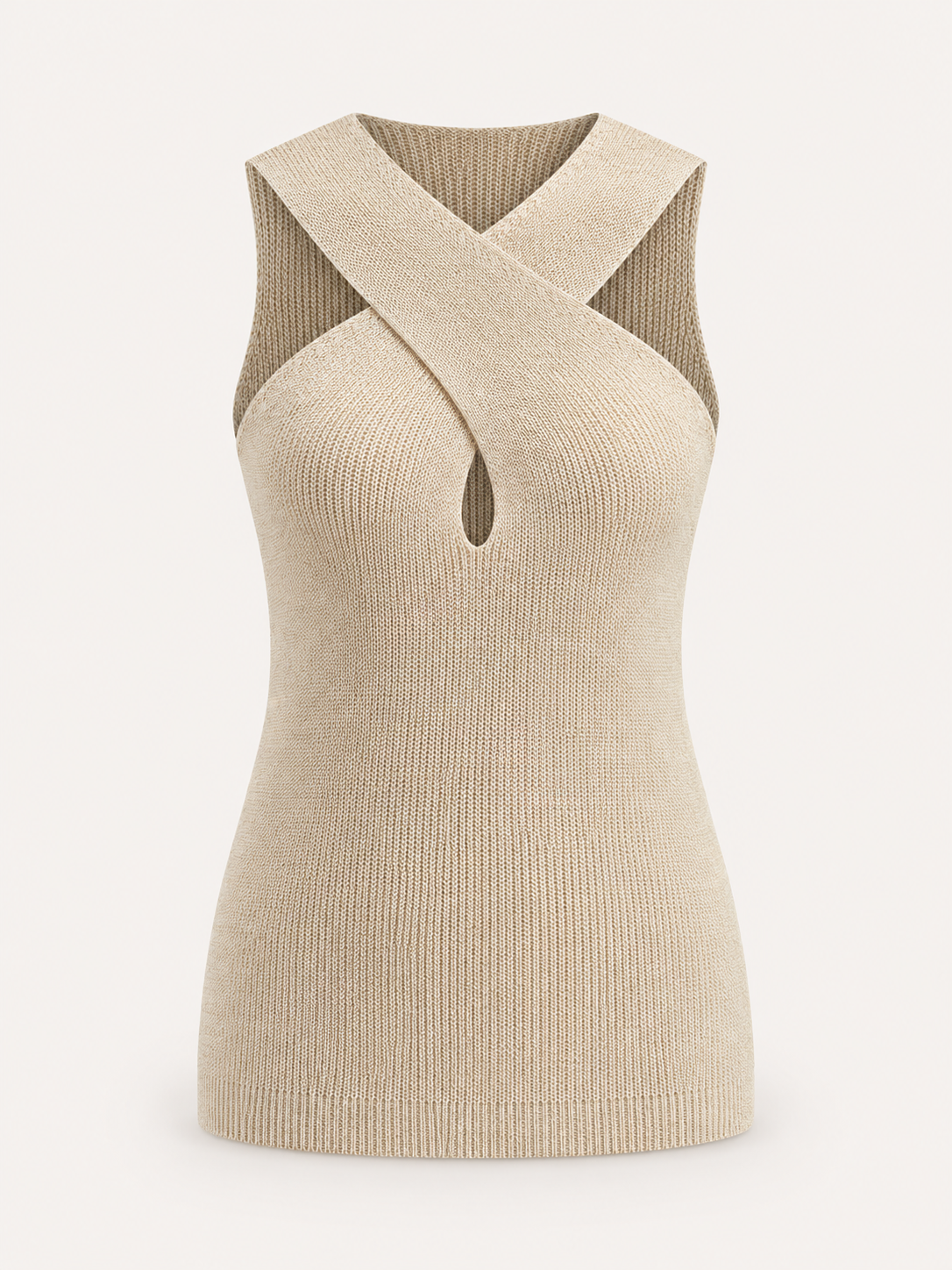 Neckholder-Top mit überkreuztem Ausschnitt – Khaki, Ansicht 3