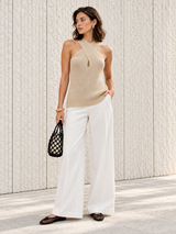 Neckholder-Top mit überkreuztem Ausschnitt – Khaki, Ansicht 4