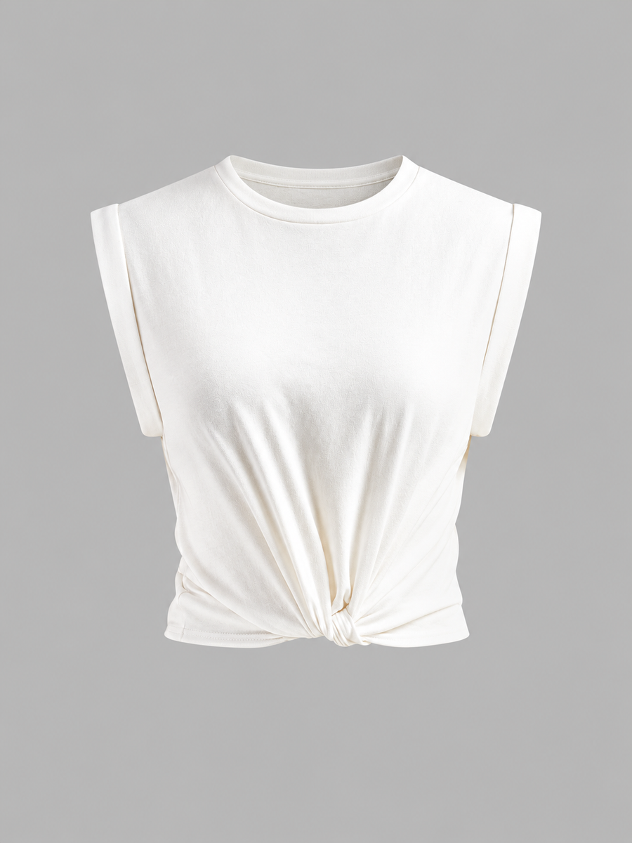 Baumwoll-T-Shirt mit Knotendetail – Weiß