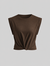 Baumwoll-T-Shirt mit Knotendetail – Dunkelbraun, Ansicht 8