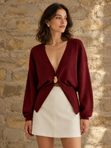 Unifarbener Cardigan mit goldfarbenen Knöpfen – Bordeaux, Ansicht 7