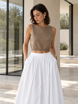 Cropped-Top aus Baumwollmix – Dunkelbraun