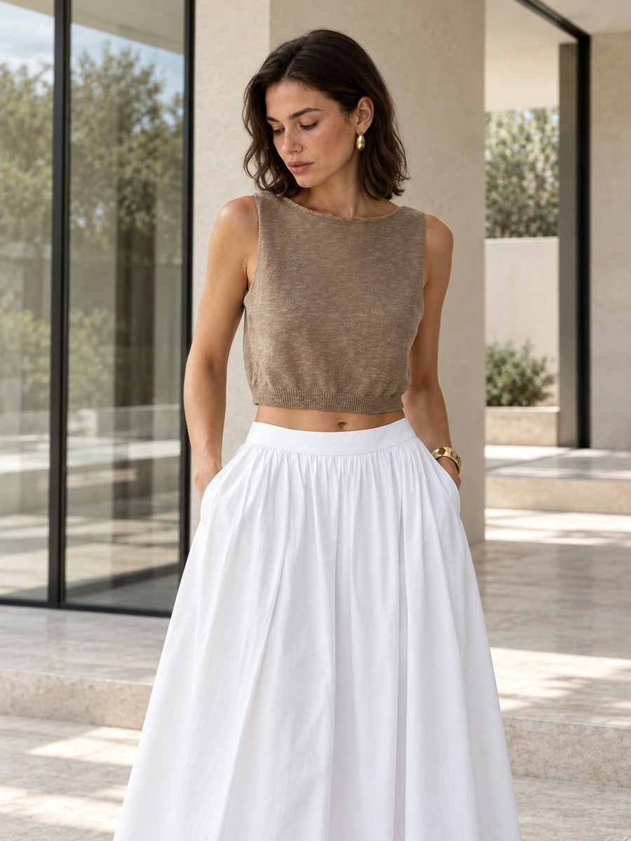 Cropped-Top aus Baumwollmix – Dunkelbraun