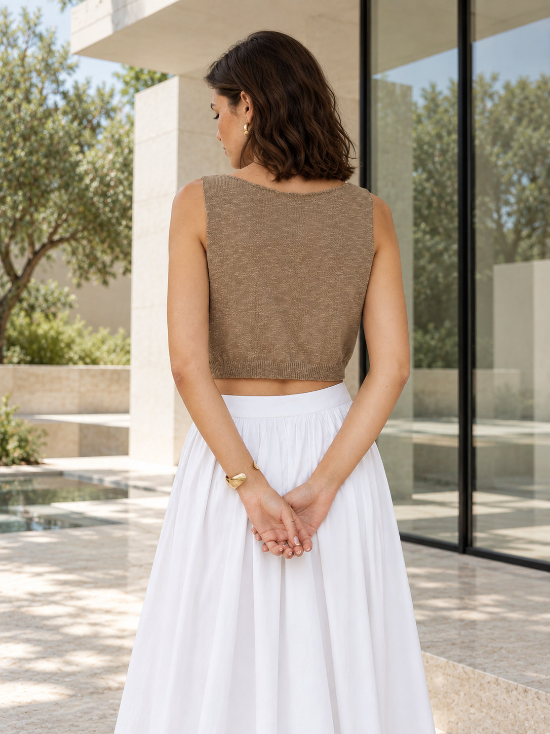 Cropped-Top aus Baumwollmix – Dunkelbraun, Ansicht 5