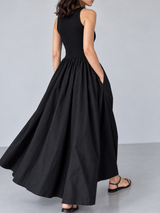 Langes Kleid mit Rundhalsausschnitt – Schwarz, Ansicht 4