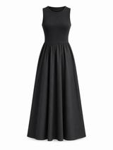 Langes Kleid mit Rundhalsausschnitt – Schwarz, Ansicht 5