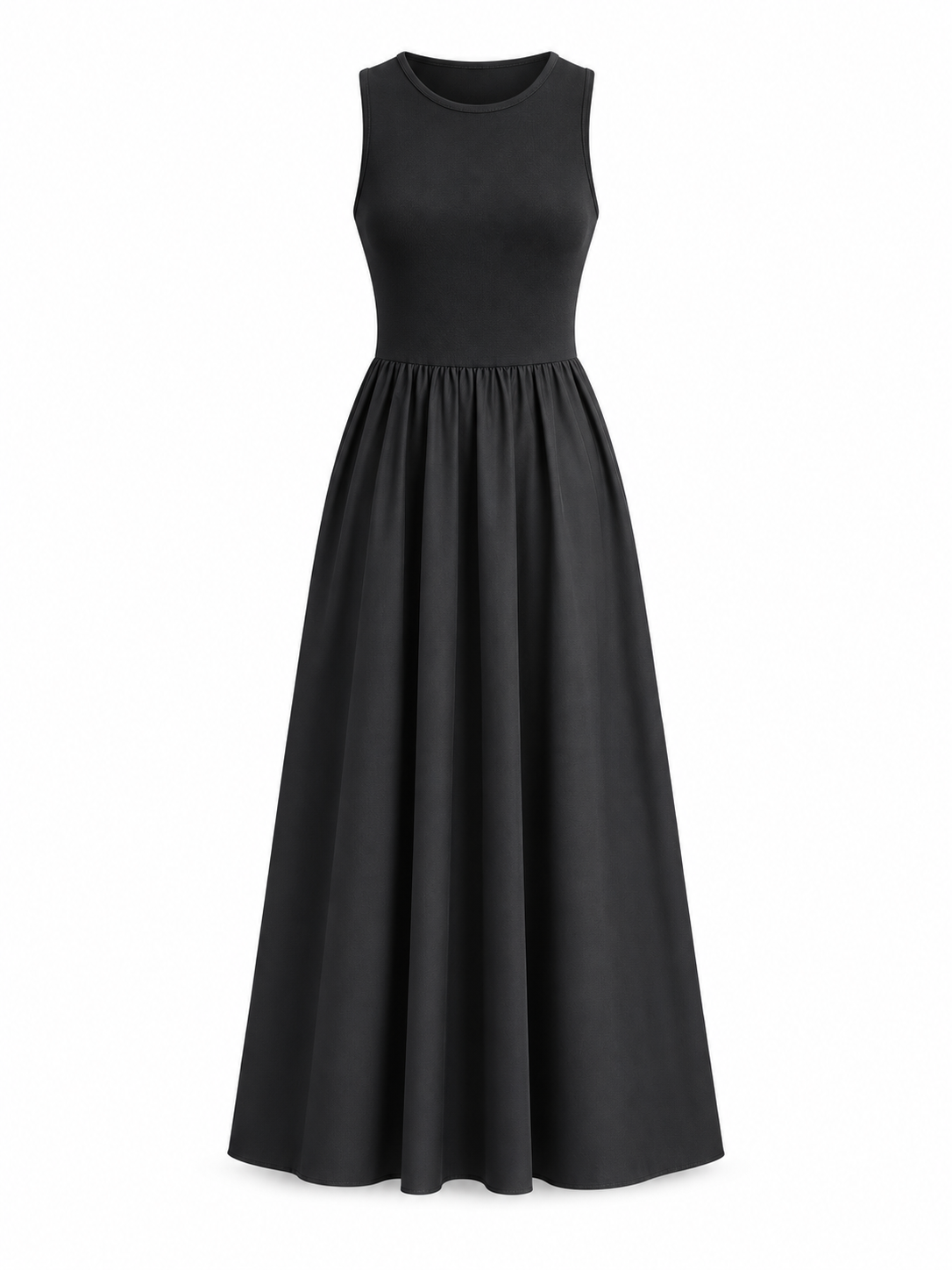Langes Kleid mit Rundhalsausschnitt – Schwarz, Ansicht 5