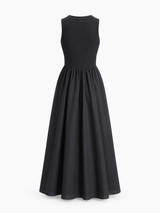 Langes Kleid mit Rundhalsausschnitt – Schwarz, Ansicht 6