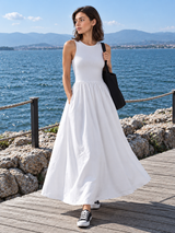 Langes Kleid mit Rundhalsausschnitt – Weiß, Ansicht 9