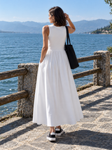 Langes Kleid mit Rundhalsausschnitt – Weiß, Ansicht 10