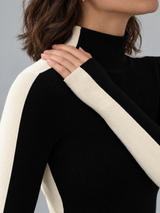 Zweifarbiges Langarm-Stricktop mit beidseitigem Design – Schwarz, Ansicht 3