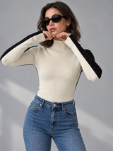 Zweifarbiges Langarm-Stricktop mit beidseitigem Design – Schwarz, Ansicht 4