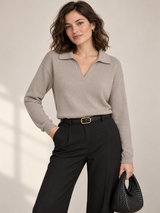 Legerer Pullover mit Kragen – Braun, Ansicht 2