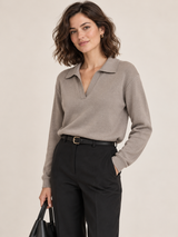 Legerer Pullover mit Kragen – Braun, Ansicht 3