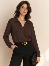Legerer Pullover mit Kragen – Dunkelbraun, Ansicht 11