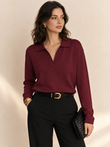 Legerer Pullover mit Kragen – Bordeaux, Ansicht 13