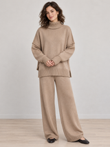 Strick-Set mit Rollkragen und Hose – Camel, Ansicht 4