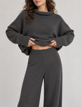 Strick-Set mit Rollkragen und Hose – Grau, Ansicht 8