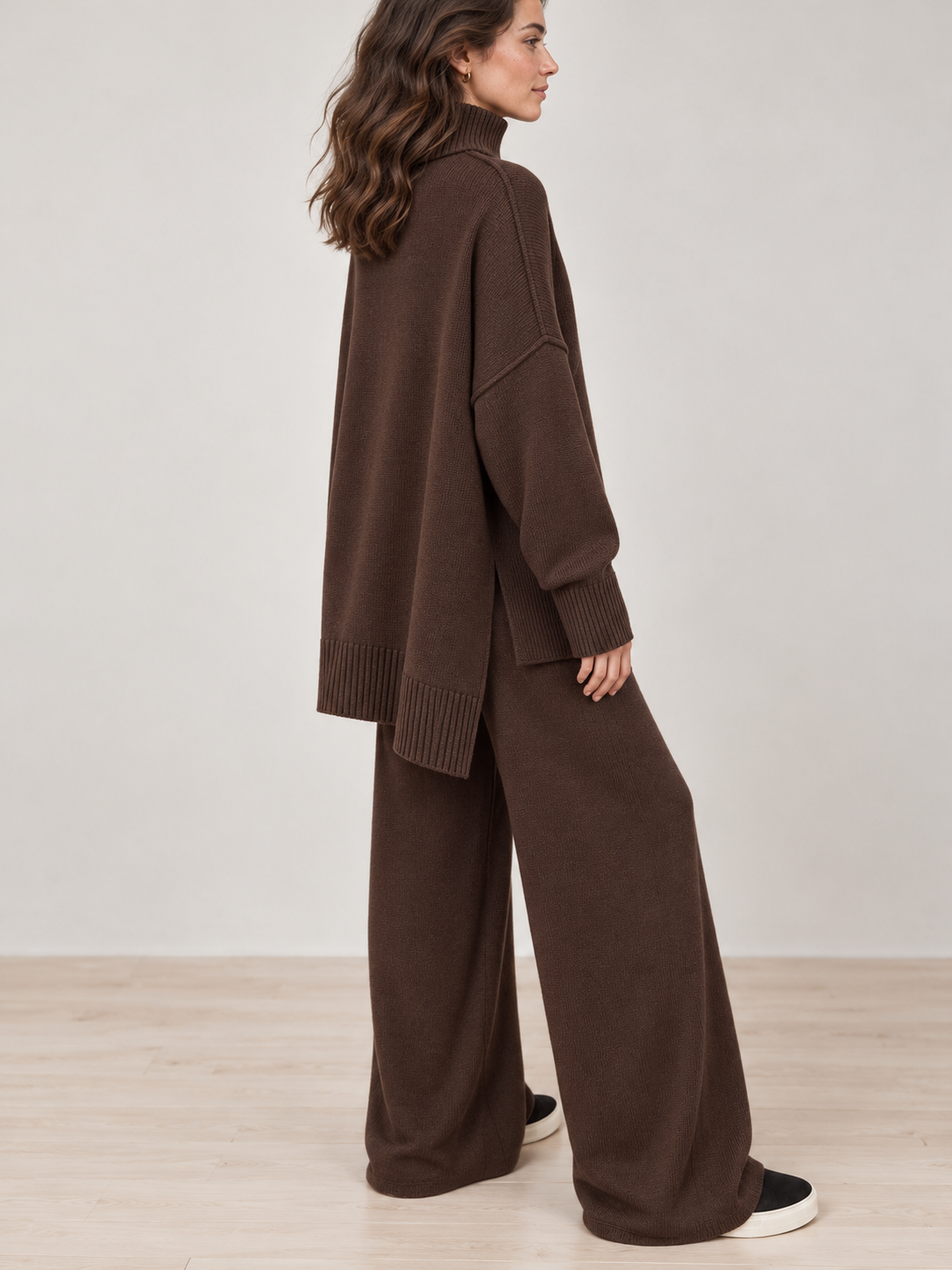 Strick-Set mit Rollkragen und Hose – Dunkelbraun, Ansicht 9