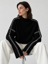 Oversized-Pullover mit Stehkragen – Schwarz