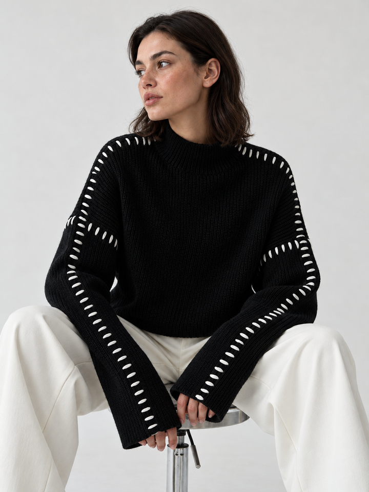 Oversized-Pullover mit Stehkragen – Schwarz